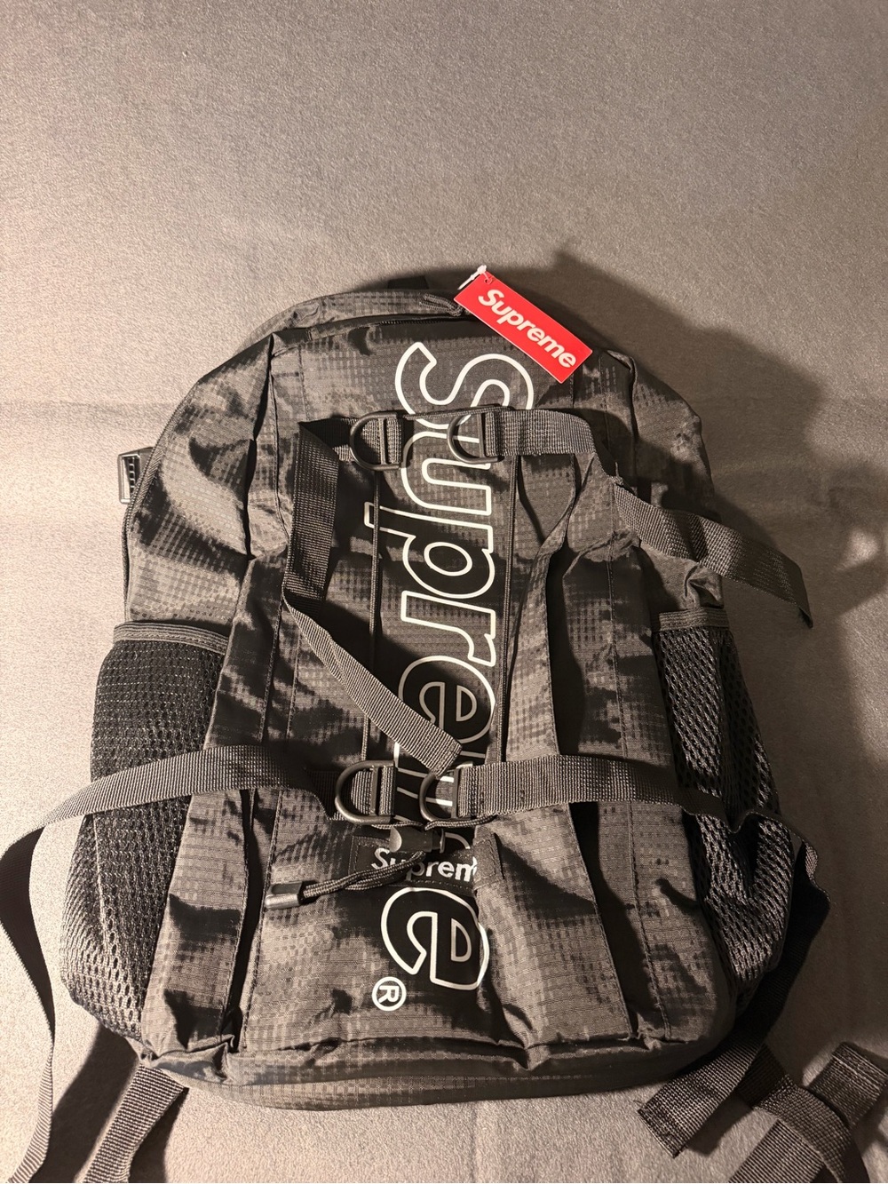 Supreme Gray Ripstop Backpack with Vertical Logo